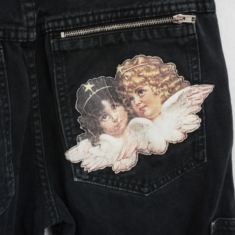Fiorucci Safety Jeans Black Angel Patch Carpenter Jeans Made in Italy‎ 30x25